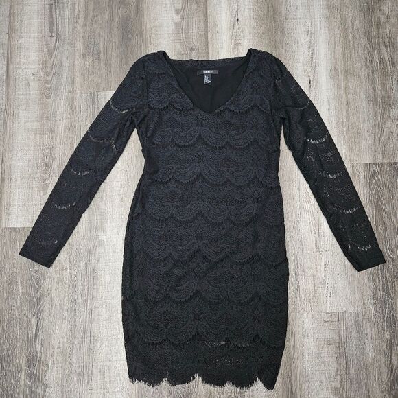 Forever 21 Black Long Sleeve Lace Bodycon Witchy Dress Size Large - Picture 1 of 9